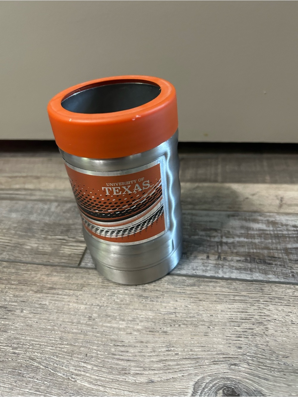University of Texas longhorn Orange & Silver Stainless Can Cooler Coozie